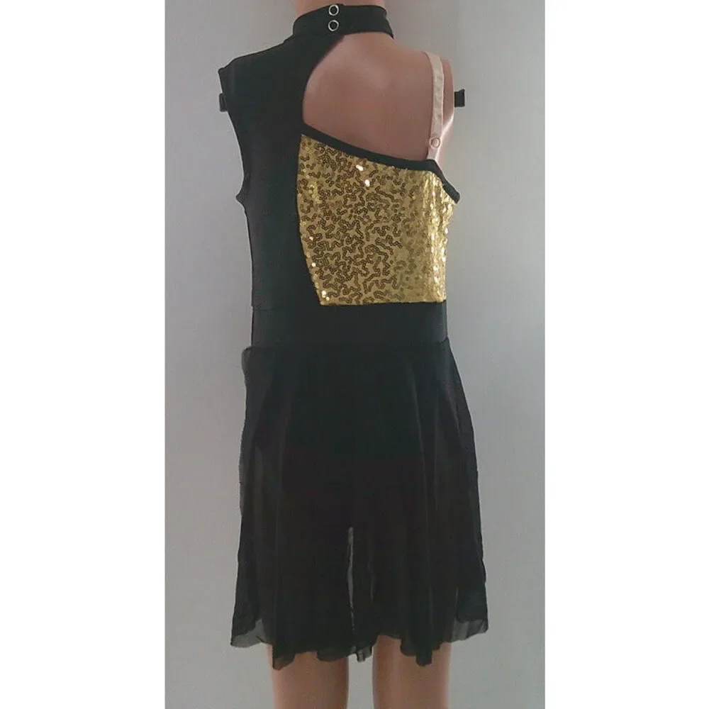 Pre-Owned Dance Costume ieffiel  Small Child Black Halter Lyrical Sequin